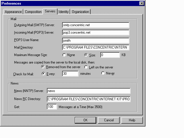 Pic showing Netscape email configuration